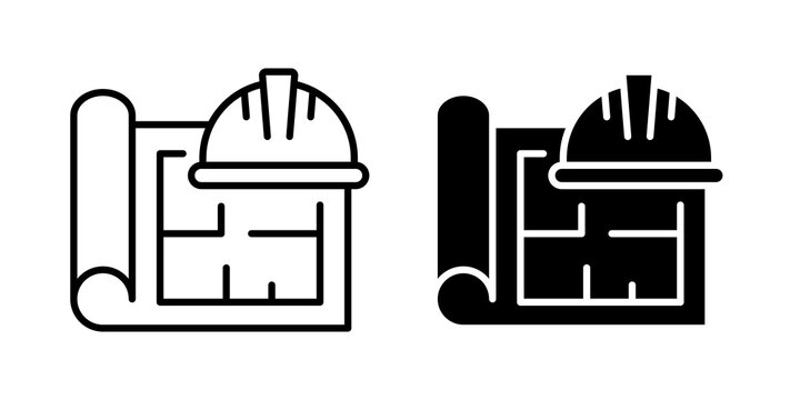 Construction plans icon flat outline in black