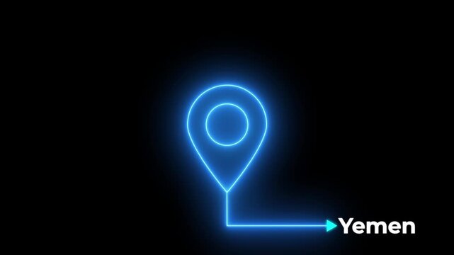 The name of the place with the location has been displayed on solid background .Yemen map location pin animation.GPS location tracking animation.
