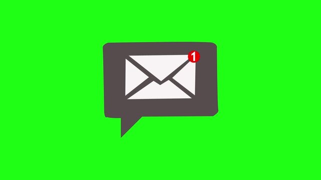 Text message received icon notification appear. Animated envelope icon getting notification on green screen. digital envelope icon with a red alert symbol represents incoming email 