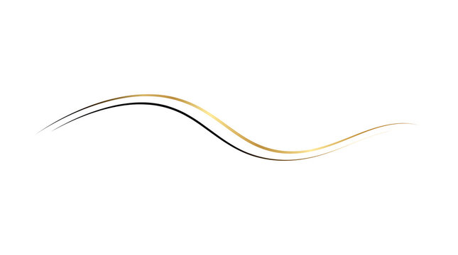 Abstract wave line with elegant gold and black gradient curves on a plain white background