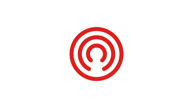 Minimalist red abstract circular symbol with concentric arcs for modern communication and network interface design