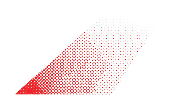 Abstract geometric triangle shape with a red gradient and halftone dot pattern on a clean white background
