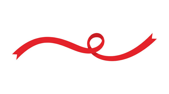 Minimalist red ribbon with a curling swirl design on a plain background