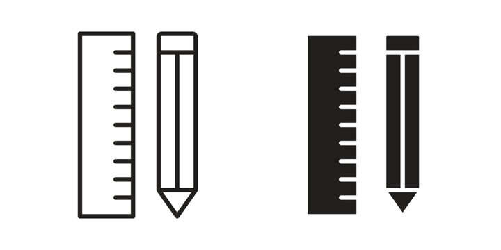 Pencil and ruler icon flat outline in black