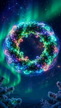 Magical Winter Night Sky with Milky Way and Aurora Borealis