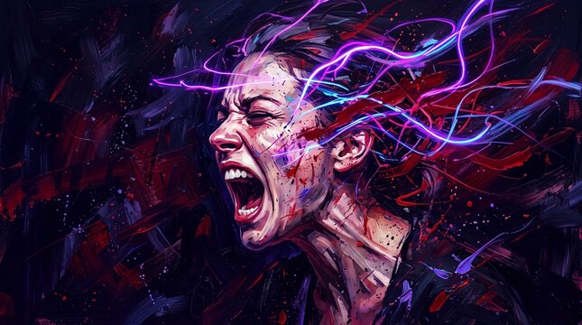 Woman Screaming in Agony Illustrating Severe Migraine and Stress