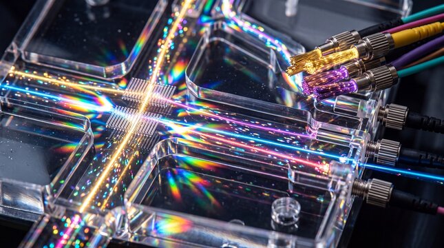 Photonic Integrated Circuit with Fiber Optic Laser Beams