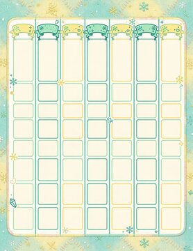 cute winter Cute winter themed weekly planner or sticker sheet with pastel colors, banners, and grid layout fabric stitching lifestyle
