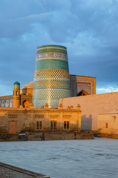 View at the Kalta Minor Minaret in historic Khiva, Uzbekistan, Central Asia