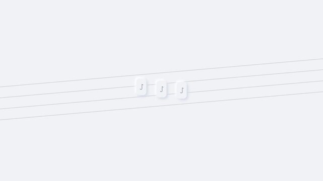 Minimal White Musical Notes Animation on Thin Staff Lines with Soft Gray Background, Elegant Music Notation Motion Graphic for Music Education, Piano Lessons, Creative Intros and Digital Presentations