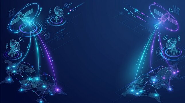 Global 5G Telecommunication Network and Satellite Technology Vector Abstract Background Template
