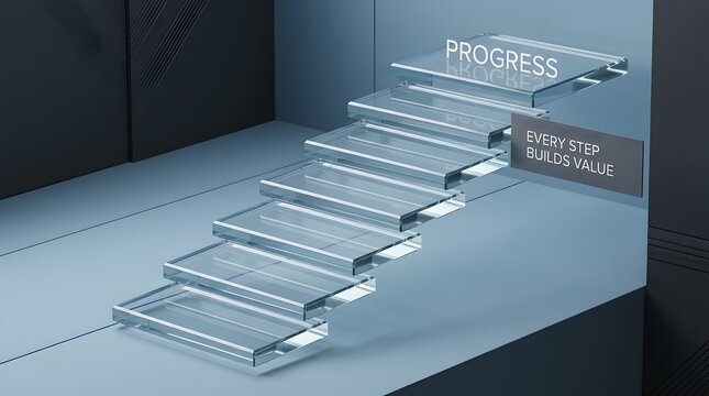 Corporate Glass Staircase Conceptualizing Business Progress and Value Creation with Professional Blue Tones