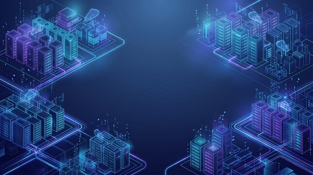 Cloud Data Center and AI Server Network Vector Abstract Background Template