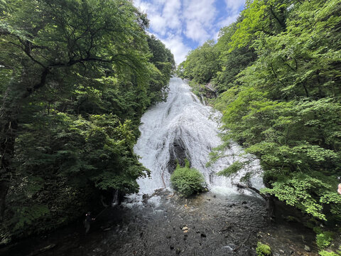 Yudaki Falls Surrounded by Lush Forest in Okunikko, Nikko, Japan