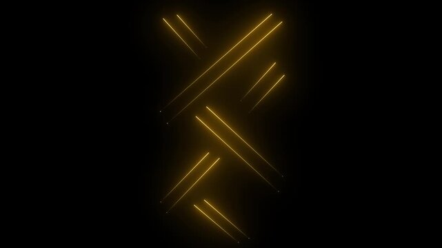 Glowing golden yellow neon lines arranged in diagonal parallel pairs on a dark black background. Abstract futuristic light streaks with a warm amber glow, ideal for tech intros and motion graphics.