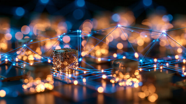 Stylized 3d render of a multilayer neon blockchain grid backdrop with tokenized assets smart contract blocks and decentralized finance nodes blockchain infrastructure decentralized