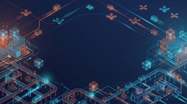 Autonomous Logistics Supply Chain and Smart Warehousing Vector Abstract Background Template