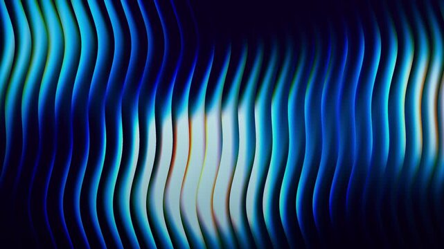 Abstract glowing blue vertical waves rippling with smooth dynamic motion across a dark digital technology background featuring bright light reflections