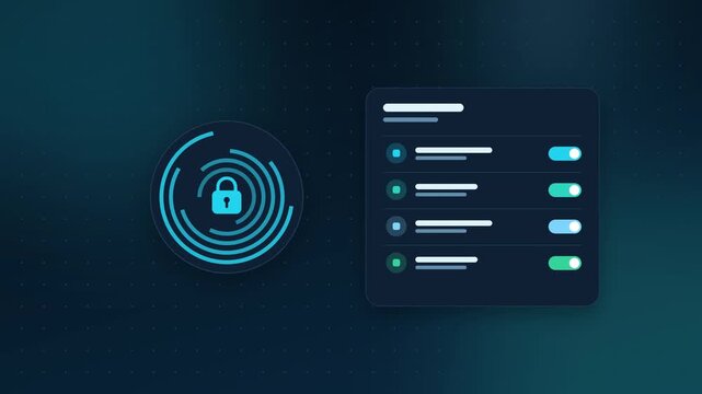 Secure user access control and identity verification animation in glowing cyan blue on a dark background, 4K loop for cybersecurity SaaS