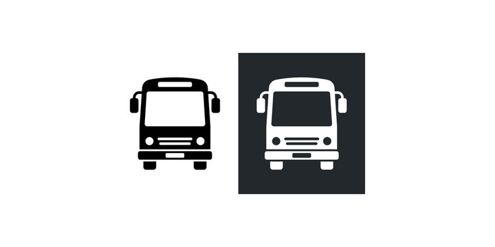 Front view city bus icon representing urban public transportation and travel services.