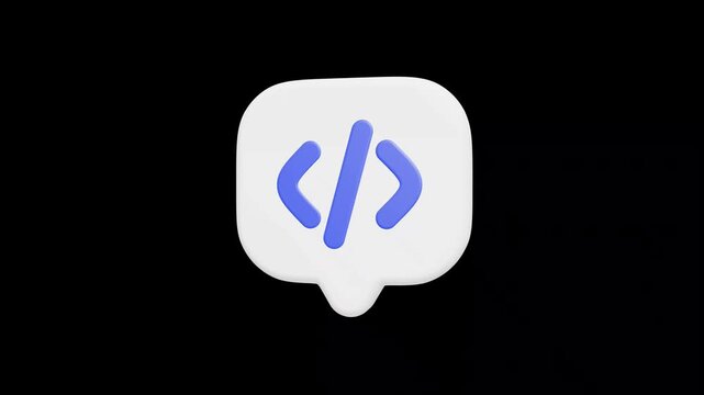 3D White Speech Bubble With Blue Programming Code Icon