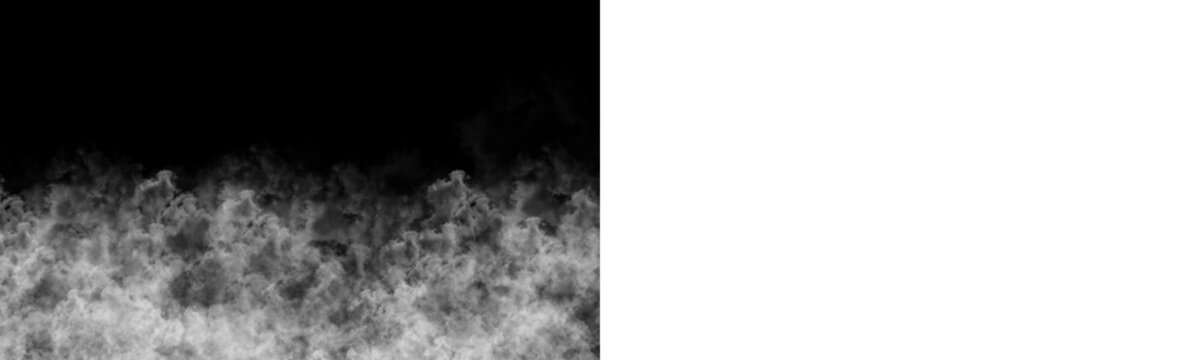 White smoke ground mist floor layer isolated on black background for compositing.