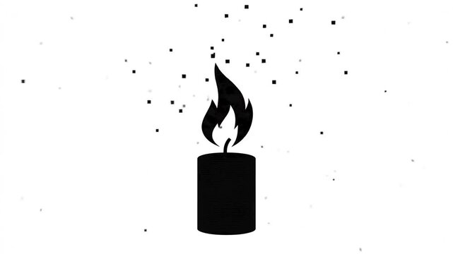 Burning candle silhouette with rising pixel particles in motion video clip animation
