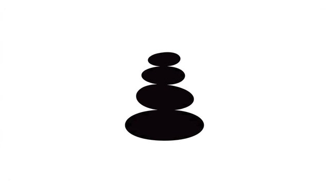 Balanced black stones stacking animation video clip isolated against crisp white background footage