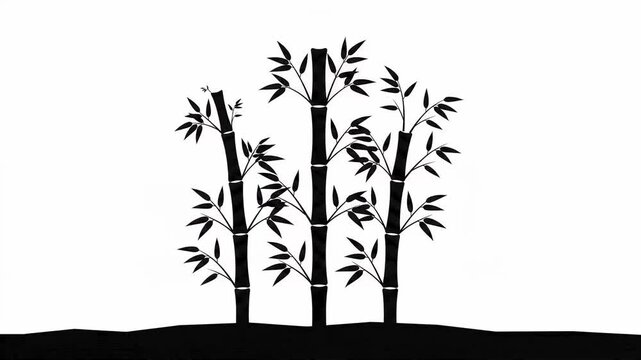 Growing black bamboo stalks animated graphic motion footage against a white background