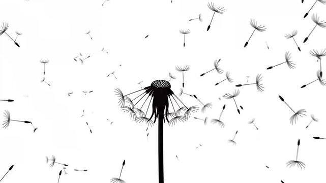Dandelion seeds blowing in the wind vector motion graphic animation clip on white background