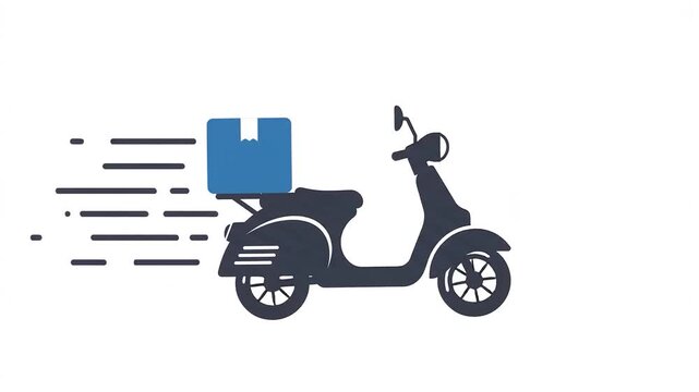 Delivery scooter animation driving fast with a blue parcel package in motion video footage