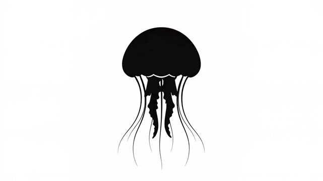 Black jellyfish silhouette swimming gracefully in clean white background video motion clip