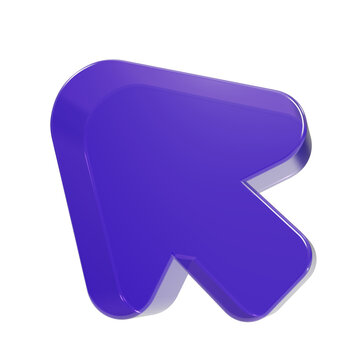 Glossy purple mouse pointer 3d icon isolated on transparent background