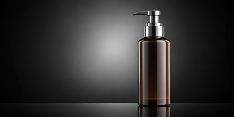 Fototapeta premium Dark sleek cylindrical bottle with a long nozzle pump dispenser for liquids and creams