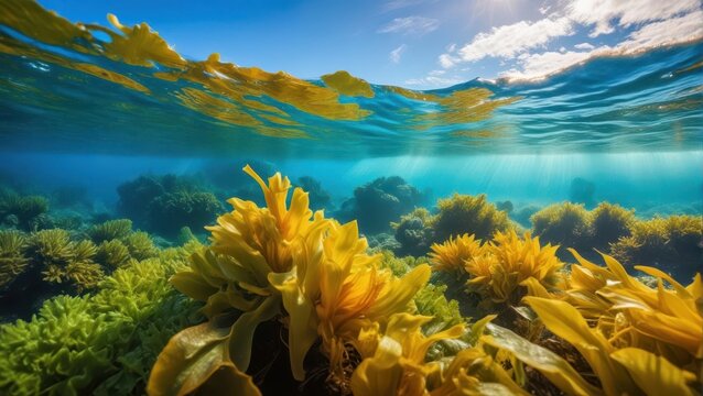 Close-up of Ulva lactuca seaweed in ocean waves