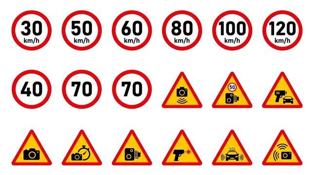 Speed Limit and Radar Trap Traffic Safety Icons