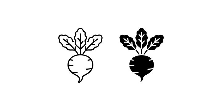 Fresh radish beet root vegetable outline and silhouette icons.
