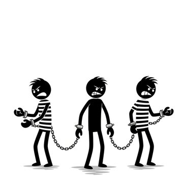 Cartoon prisoners in chains together.