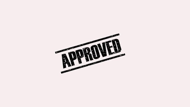 Black approved stamp with distressed texture on a light pink background