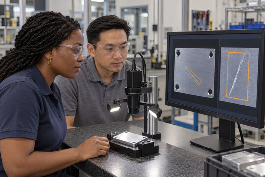 Engineers review machine vision results during surface inspection