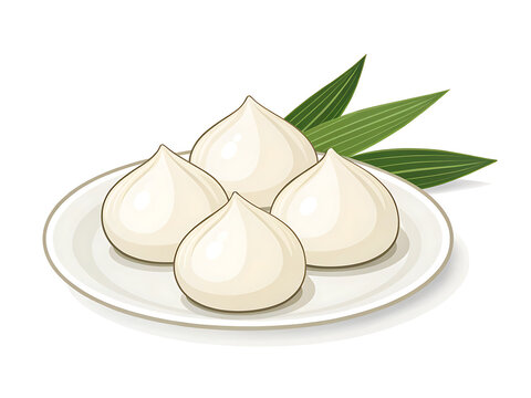  Indian kozhukattai white coconut-filled rice dumplings with smooth rounded shapes  minimalist vector style