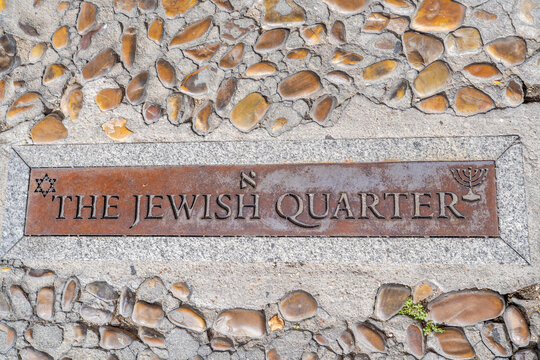 Plaque Sign for the Jewish Quarter in Toledo Spain With a Menorah and Star of David