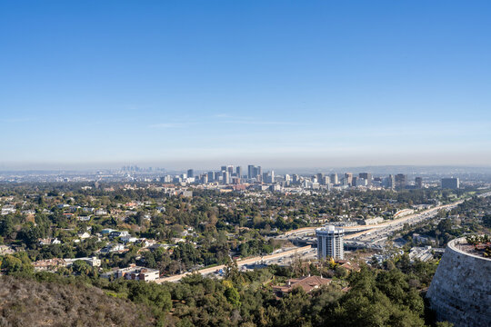 The Los Angeles Skyline With Homes and Skyscrapers Seen From the Getty Museum in California
