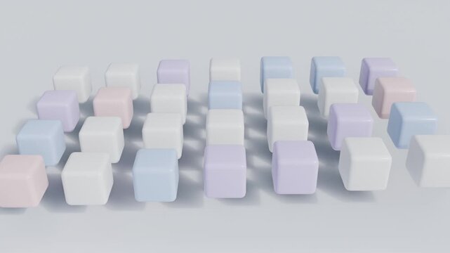 Pastel 3D cubes rising and rotating in waves seamless loop background