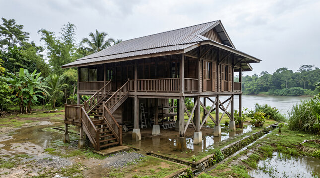 Elevated Tropical Stilt House Designed for Flood-Prone Landscapes