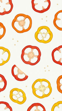 Sliced Bell Peppers Pattern, featuring wallpaper, vegetables, food pattern, healthy eating, red peppers, yellow peppers, orange peppers, fresh ingredients