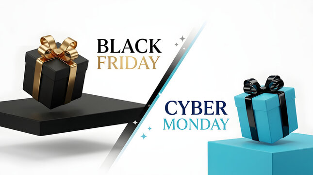 Decorative gift boxes arranged for black friday and cyber monday shopping event announcements with box
