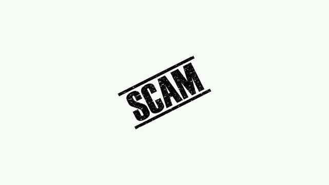Black grunge stamp with the word SCAM diagonally across a light background