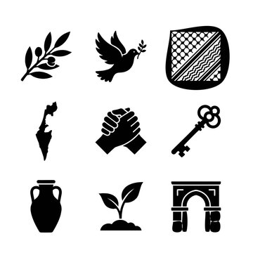 Cultural and historical symbols set with peace dove and heritage icons