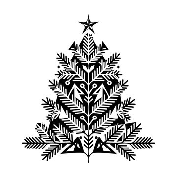 Decorative holiday pine tree graphic symbol with star ornament for seasonal winter designs